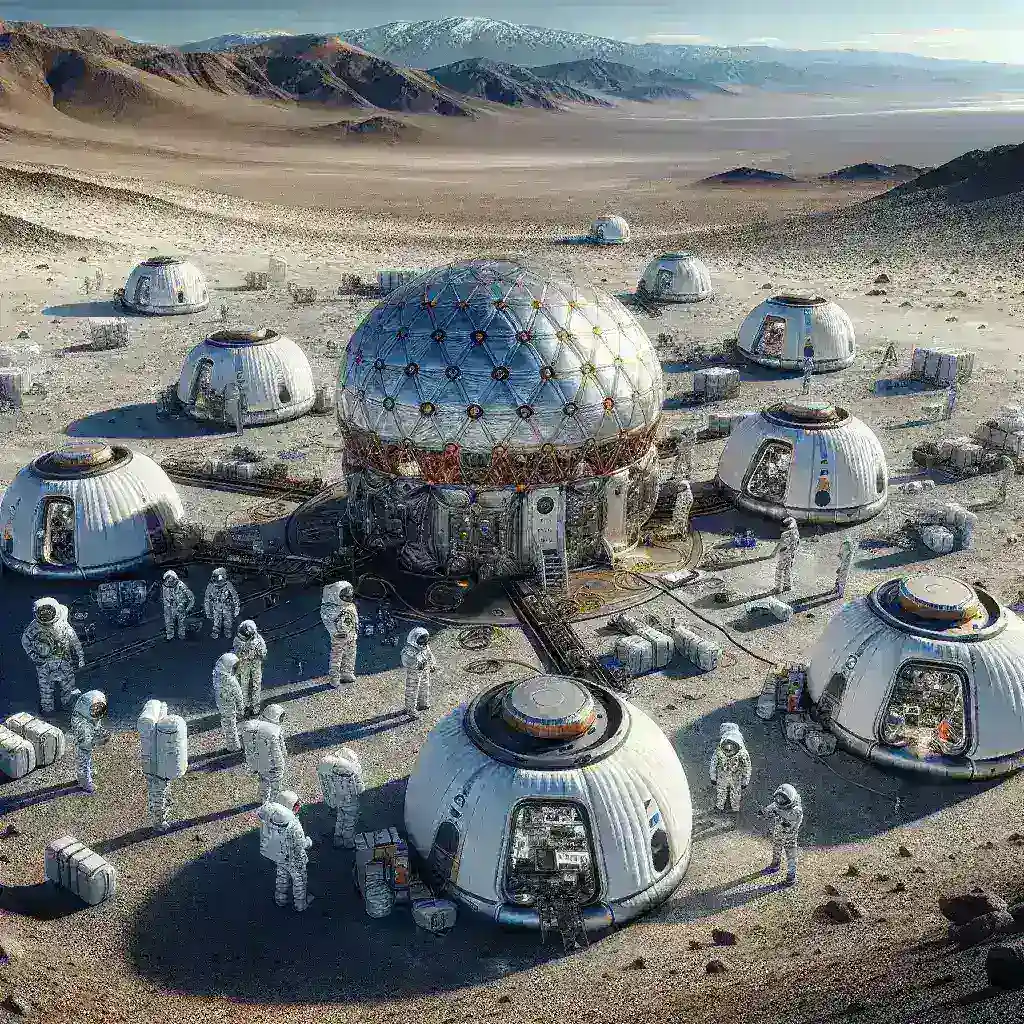 "NASA engineers conducting tests on inflatable lunar habitat modules in the Nevada desert, showcasing innovative space exploration technology for future lunar missions."