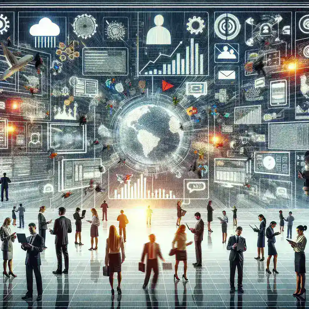 "Collage of essential tools for real-time multi-channel notification delivery in modern business, showcasing communication apps, notification dashboards, and integration platforms for enhanced customer engagement."